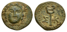 PAMPHYLIA, Aspendos. 2nd-1st centuries BC. Æ (16mm, 2.5 g). Facing gorgoneion / Kerykeion; Σ-K flanking.
