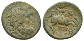 PISIDIA. Isinda. Ae (19mm, 6.4 g) (2nd-1st centuries BC). Obv: Laureate head of Zeus right. Rev: ΙΣΙΝ. Warrior on prancing horse right, weilding spear...