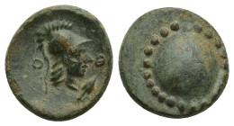 Pamphylia, Aspendos, 400-200 BC. (13mm, 2.9 g) Helmeted head of Athena right, O-Θ to left and right, arrowhead. Rev: shield.