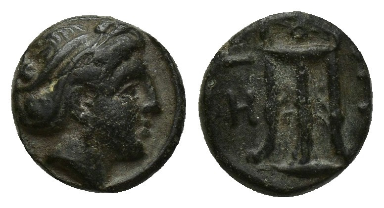 Mysia, Kyzikos. Third century B.C. AE (10 mm, 1.4 g). Head of Kore Soteira right...