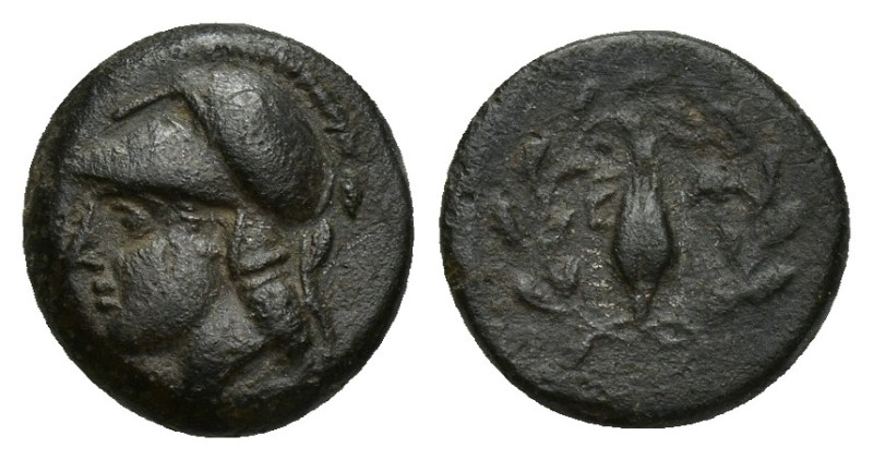 Aeolis, Elaia. AE (11mm, 1.5 g), c. mid 4th to mid 3rd Century BC. Obv. Helmeted...
