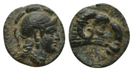 IONIA. Klazomenai. Ae (12mm, 1.4 g) (4th century BC). Obv: Helmeted head of Athena right. Rev: Head of ram right.
