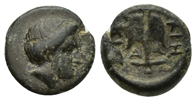 Thrace, Apollonia Pontika Æ (12mm, 2.3 g). Circa 405-330 BC. Laureate head of Ap...
