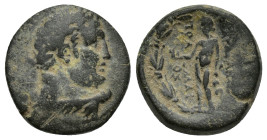 Lydia, Sardes, AE (16mm, 4.7 g) 133-100 BC. Magistrate Polemaios. Unbearded, laureate head of Herakles right, lionskin knotted around neck / ΣAΡΔIANΩN...