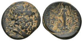 Phrygia. Apameia circa 100-50 BC. Bronze Æ (20mm, 7.1 g). Laureate head of Zeus right / Cult statue of Artemis Anaïtis facing.