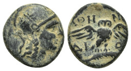 MYSIA, Pergamon. Circa 133-27 BC. Æ (14mm, 2.8 g). Helmeted head of Athena right, helmet decorated with star / Owl, with wings spread, standing right,...