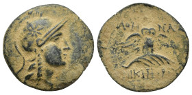 MYSIA. Pergamon. Ae (19mm, 3 g) (Circa 200-133 BC). Obv: Helmeted head of Athena right, with star on helmet. Rev: AΘHNAΣ / K Σ / NIKHΦOPOY. Owl standi...