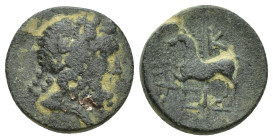 PISIDIA. Termessos. ( Bronze, 16mm, 4.4 g) Ae (1st century BC). Laureate head of Zeus right. Rev: TEP / Horse rearing left; K (date) to upper right.