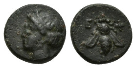 IONIA. Ephesos. Ae (10.8mm, 1.4 g) (Circa 375-325 BC). Obv: Head of Artemis left, wearing stephane. Rev: E - Φ. Bee.