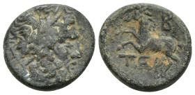 Pisidia. Termessos 71-36 BC. Bronze Æ (19mm, 5.8 g). Laureate head of Zeus / Horse prancing left, B.