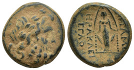 Phrygia, Apameia, c. 100-50 BC. Æ (20mm, 7 g). Herakle-, and Eglo-, magistrates. Laureate head of Zeus r. R/ Cult statue of Artemis Anaïtis facing.