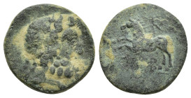 Pisidia, Termessus Major. 1st century B.C. AE (17mm, 3.5 g). Laureate head of Zeus right / TEP, horse galloping left.
