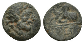 Pisidia, Termessos Major, civic issue, 71-36 BC. (12mm, 1.8 g). Laureate head of Zeus right. / TEΡ beneath forepart of humped bull left.