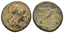 PHRYGIA, Apameia. Circa 133-48 BC. Æ (21mm, 7.3 g). Magistrates Antiphon and Menekleios. Draped bust of Athena right, wearing high-crested Corinthian ...