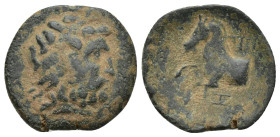 Pisidia. Termessos 100-0 BC. Bronze Æ (20mm, 4,6 g). Laureate head of Zeus right / TEP, forepart of horse left.