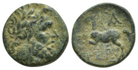 Pisidia, Termessus Major. 1st century B.C. AE (17mm, 4.7 g). Laureate head of Zeus right / TEP, horse galloping left, A above.