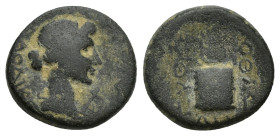 Phrygia, Laodikeia, c. 1st century BC. Æ (14.6mm, 3.3 g). Laureate head of Apollo r.; lyre before. R/ Altar with serpent; headdress of Isis above.