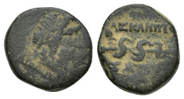 MYSIA, Pergamon. Mid-late 2nd century BC. Æ (14mm, 3.8 g). Diodoros, magistrate. Head of Asklepios right / Serpent entwined staff of Asklepios.