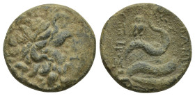 MYSIA, Pergamon. Early-mid 2nd century BC. Æ (18mm, 7.1 g). Laureate head of Asklepios right / Serpent coiled around, and rising from, omphalos; to in...