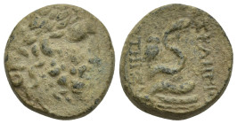 MYSIA, Pergamon. Early-mid 2nd century BC. Æ (18mm, 8.9 g). Laureate head of Asklepios right / Serpent coiled around, and rising from, omphalos; to in...