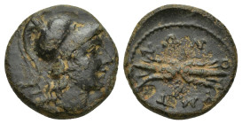 LYCIA, Balbura. 2nd-1st centuries BC. Æ (16mm, 4.4 g). Helmeted head of Ares right / Winged thunderbolt.