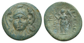Seleukid Kingdom. Antiochos I Soter. 281-261 B.C. AE (14 mm, 2.1 g). Uncertain mint in Western Asia Minor. Bust of Athena facing, wearing triple-crest...