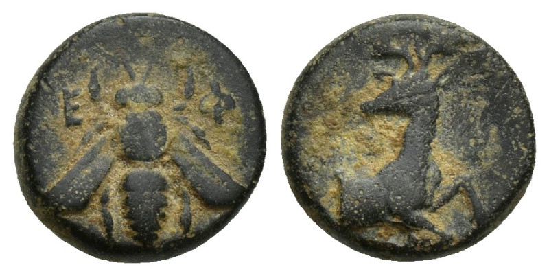 Ionia. Ephesos 390-380 BC. Bronze Æ (12mm, 1,9 g). Bee / Forepart of a stag righ...