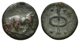 PHLIASIA, Phlious. Circa 400-350 BC. Æ (12mm, 2.3 g). Bull butting left / Large Φ; four pellets around.