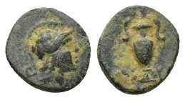 AEOLIS, Myrina. 4th-3rd centuries BC. Æ (9mm, 0.7 g). Helmeted head of Athena right / Amphora.