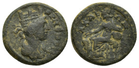 PHRYGIA. Eumenea. Pseudo-autonomous (Late 2nd-early 3rd centuries). Ae. (18mm, 4 g) Obv: ЄVMЄNЄIA. Turreted and draped bust of Tyche right. Rev: AXAIΩ...