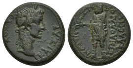 Phrygia / Aezanis, Caligula (37-41) - AE (19mm, 5.5 g) - Lollios Klassikos magistrate - Laureate head of Caligula right / Zeus standing left with eagl...