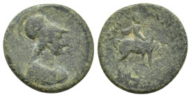 LYDIA. Attalea. Pseudo-autonomous (Circa 180-218). Ae. (18mm, 3.8 g) Obv: Helmeted bust of Athena right, wearing aegis; spear over shoulder. Rev: ATTA...