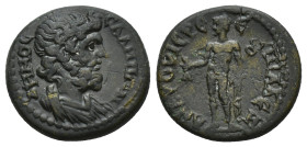 LYDIA. Sala. Time of Trajan, 98-117. Hemiassarion (Bronze, 17mm, 3.1 g), struck under the priest Alexandros. ΔΗΜΟС СΑΛΗΝΩΝ Draped bust of the Demos of...