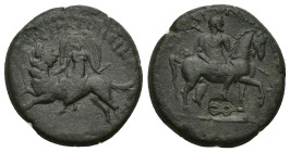 CARIA. Stratonikeia. (Circa 193-217 BC). (20mm, 6.6 g) Obv: Zeus Panamaros (?) as bearded horseman right, radiate, carrying sceptre over left shoulder...