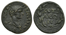 Phrygia, Cotiaeum. Diadumenian, AE (17mm, 2.8 g) 218 AD. ΔIAΔOYMENIANOC KA, bare head right, slight drapery on left shoulder / KOTI-AEΩ-N in three lin...
