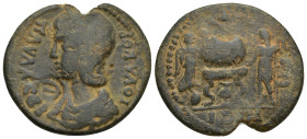 PAMPHYLIA. Side. Julia Paula, Augusta, 219-220. (Bronze, 32mm, 13.4 g). ΙΟΥΛ ΚΟΡ ΠΑΥΛΑ CЄΒ Diademed and draped bust of Julia Paula to left. Rev. agoni...