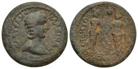Pamphylia, Side, Tranquillina (wife of Gordian III) Æ (27mm, 13.3 g) Homonoia issue with Perge. Circa AD 238-244. ΣΑΒΕΙ ΤΡΑΝΚΥΛΛΕΙΝΑC, diademed and dr...