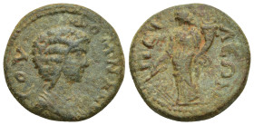 PISIDIA. Pogla. Julia Domna (193-197). (24mm, 8.8 g) Obv: IOU DOMNA SE, draped bust right . Rev: PWG-LEWN, Tyche standing left, holding rudder and cor...
