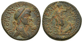 Cilicia, Selinus. Antiochos IV of Commagene (AD 38-72). Æ (22mm, 8.8 g). Diademed and draped bust r. R/ Apollo Sidetes standing facing, holding patera...