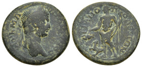 THRACE, Hadrianopolis. Caracalla. AD 198-217. Æ Triassarion (26mm, 9.6 g). Laureate head right / Dionysus standing left, holding cantharus and thyrsus...