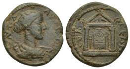 PISIDIA. Selge. PLAUTILLA (Augusta, 202-205). Ae. (22mm, 6 g) Obv: [Φ]OV ΠΛ-AVTIΛΛA. Draped bust of Plautilla. Rev: ϹƐΛΓƐΩΝ. Temple with two columns, ...
