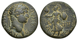 PAMPHYLIA, Side. Domitian. AD 81-96. Æ (18mm, 3.5 g). Laureate head right / CIΔ-HT[ΩN], Athena advancing left, holding spear and shield; pomegranate a...