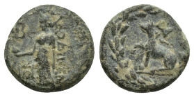 PHRYGIA. Laodicea. Pseudo-autonomous. Time of Tiberius? (14-37). Ae. (13mm, 2.3 g) Pythes Pythou, magistrate. Obv: ΠYΘ ΛAOΔIKEΩN. Aphrodite standing l...