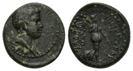 IONIA, Smyrna. Britannicus(?) or Nero(?). AD 41-55. Æ (15mm, 4 g). Philistos and Eikadios, magistrates. Struck circa AD 50-54. Bare-headed and draped ...