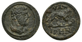 Lydia, Thyatira. Pseudo-autonomous issue, c. 2nd-3rd century AD. Æ (14mm, 2.3 g). Bare-headed and beardead head of Herakles r. R/ Lion standing r.