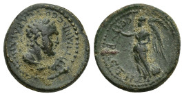 Lydia, Sardes Æ (16mm, 2.8 g). Pseudo-autonomous issue. Time of Nero, circa AD 65. EΠI TI MNACEOY CAPΔIANΩN, laureate bust of Herakles to right, lion ...