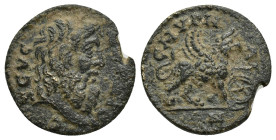 Ionia. Smyrna. Pseudo-autonomous issue circa AD 175-200. Bronze Æ (17mm, 3.4 g). ZЄVC AKPAIO-C, bust of Zeus Akraios right, with slight drapery / CMVP...