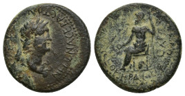 PHRYGIA. Acmoneia. Nero, 54-68. Hemiassarion (Orichalcum, 18mm, 4.2 g), Lucius Servenius Capito, archon for the third time, with his wife, Julia Sever...