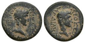 LYDIA. Sardes. Germanicus, with Drusus (Caesar, 4 BC-AD 19). Ae. (17mm, 2.7 g) Obv: ΓΕΡΜΑΝΙΚΟΣ ΚΑΙΣΑΡΕΩΝ. Bare head of Germanicus right. Rev: ΔΡΟΥΣΟΣ ...