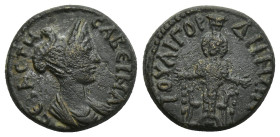 LYDIA. Gordus Julia. Sabina (Augusta, 128-136/7). Ae. (16mm, 3.2 g) Obv: СΑΒЄΙΝΑ СЄΒΑСΤΗ. Draped bust right. Rev: IΟVΛI ΓΟΡΔΗΝΩΝ. Facing statue of Art...
